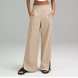 stretch woven wide leg high rise pant - TRENCH, size Small